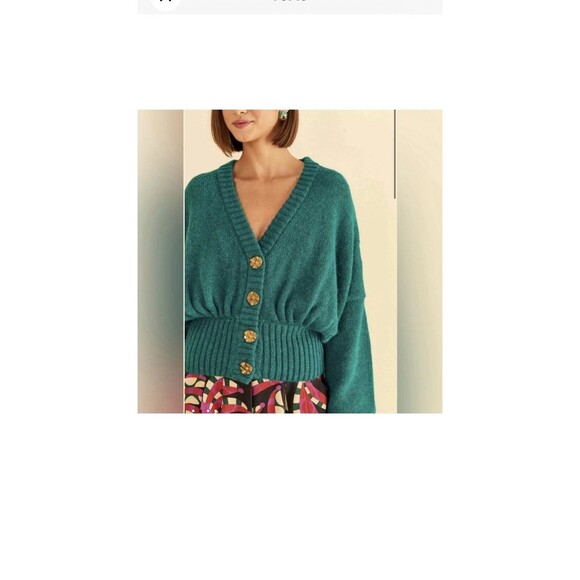 Farm Rio Cardigan Emerald Green Bubble Knit L NEW Button V Neck Long Sleeve - Picture 8 of 16
